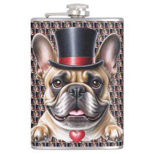 französische Bulldogge mit Zylinder Hip Flask