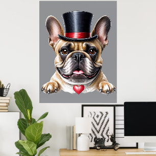 französische Bulldogge mit Zylinder und Herz Poster