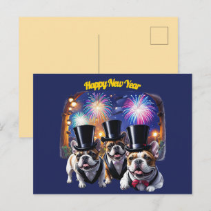 Französische Bulldogge Neujahr Feier Holiday Postcard