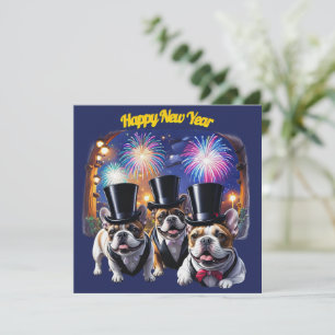 Französische Bulldogge Neujahr Feier Invitation