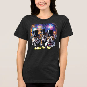 Französische Bulldogge Neujahr Feier Tri-Blend Shirt