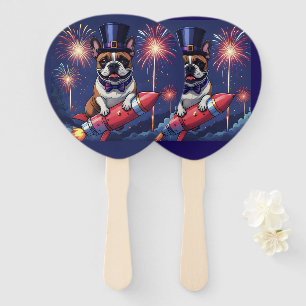 Französische Bulldogge Neujahr lustig Rakete Hand Fan