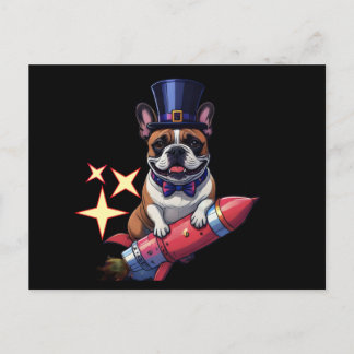 Französische Bulldogge Neujahr lustig  Rakete Holiday Postcard