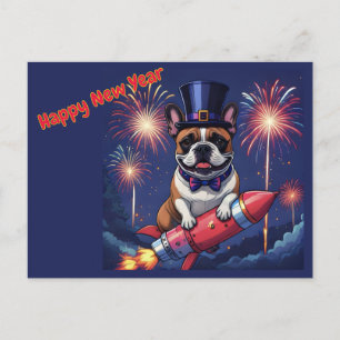 Französische Bulldogge Neujahr lustig  Rakete Holiday Postcard