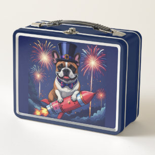 Französische Bulldogge Neujahr lustig  Rakete Metal Lunch Box