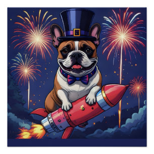 Französische Bulldogge Neujahr lustig  Rakete Poster