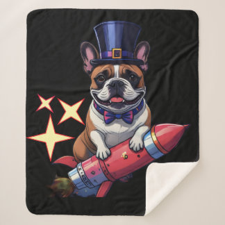 Französische Bulldogge Neujahr lustig  Rakete Sherpa Blanket