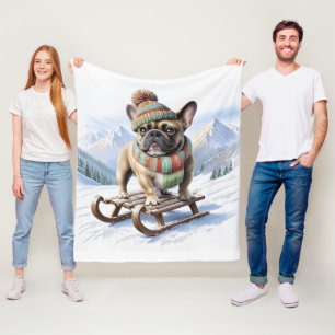 Französische Bulldogge Schlittenfahrt Fleece Blanket