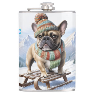 Französische Bulldogge Schlittenfahrt Hip Flask