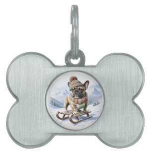 Französische Bulldogge Schlittenfahrt Pet ID Tag