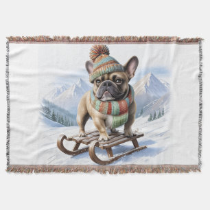 Französische Bulldogge Schlittenfahrt Throw Blanket
