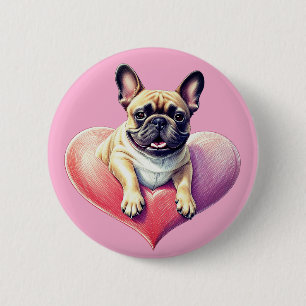 Französische Bulldogge Springt aus Herz 6 Cm Round Badge