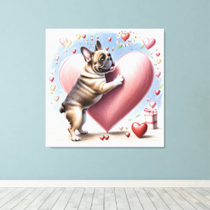 Französische Bulldogge springt aus Herz Canvas Print