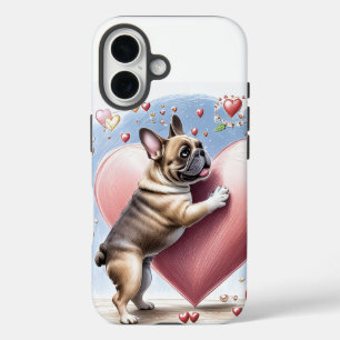 Französische Bulldogge Springt aus  Herz iPhone 16 Case