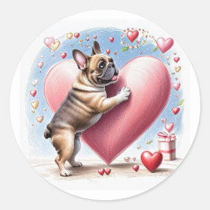 Französische Bulldogge Springt aus Herz Classic Round Sticker
