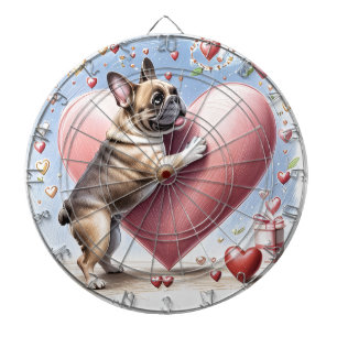 Französische Bulldogge Springt aus Herz Dartboard