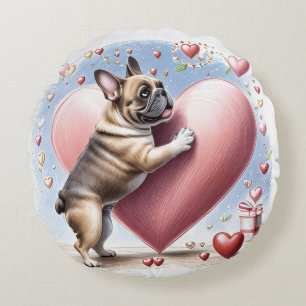 Französische Bulldogge Springt aus Herz Round Cushion