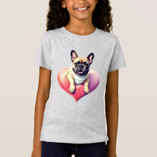 Französische Bulldogge Springt aus Herz T-Shirt