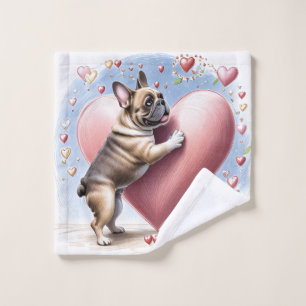 Französische Bulldogge Springt aus Herz Wash Cloth