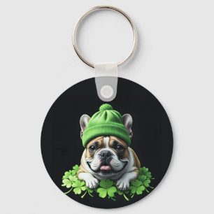 Französische Bulldogge St. Patrick's Day Kleeblatt Key Ring