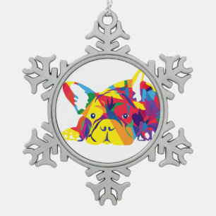 Französische Bulldogge Stern Snowflake Pewter Christmas Ornament