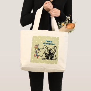 französische Bulldogge Tragetasche  Weihnachten  Large Tote Bag