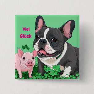 Französische Bulldogge Viel Glück 15 Cm Square Badge