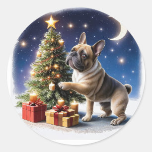 Französische Bulldogge Weihnachtsbaum Classic Round Sticker