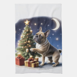 Französische Bulldogge Weihnachtsbaum Tea Towel