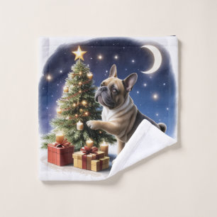 Französische Bulldogge Weihnachtsbaum Wash Cloth