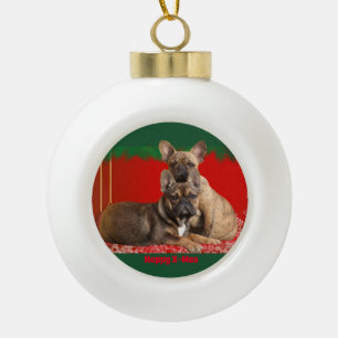 französische Bulldogge Weihnachtsschmuck Ceramic Ball Christmas Ornament