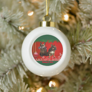 französische Bulldogge Weihnachtsschmuck Ceramic Ball Christmas Ornament