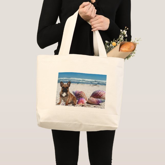 Französische Bulldoggen am Strand Tragetasche Large Tote Bag (Front (Product))