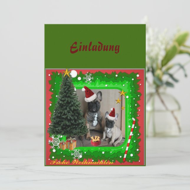 Französische Bulldoggen Christmas Einladung Invitation (Standing Front)