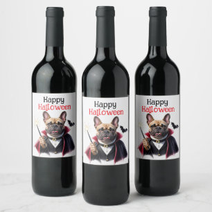  französische Bulldoggen Happy Halloween Wine Label