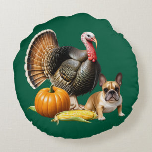  französische Bulldoggen Happy Thanksgiving Round Cushion