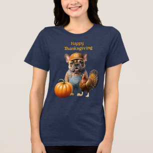 französische Bulldoggen Happy Thanksgiving Tri-Blend Shirt