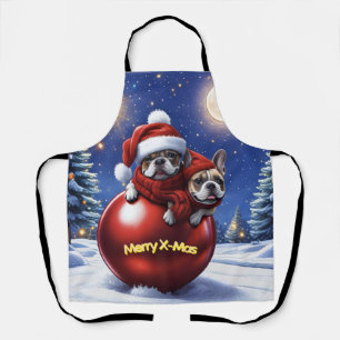 Französische Bulldoggen in roter Weihnachtskugel Apron