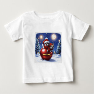 Französische Bulldoggen in roter Weihnachtskugel Baby T-Shirt