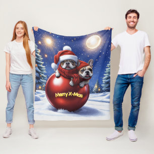 Französische Bulldoggen in roter Weihnachtskugel  Fleece Blanket