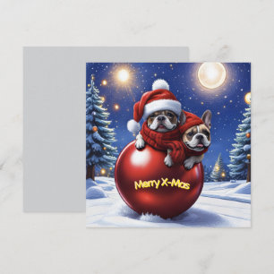Französische Bulldoggen in roter Weihnachtskugel  Holiday Card
