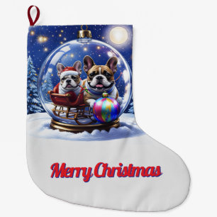 Französische Bulldoggen in roter Weihnachtskugel Large Christmas Stocking