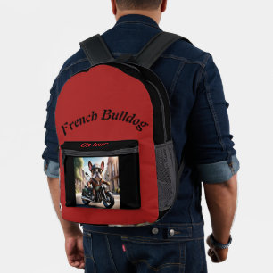 französische Bulldoggen mit Motorrad Printed Backpack