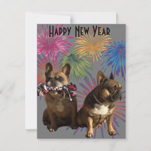 Französische Bulldoggen Postkarte Happy New Year Invitation