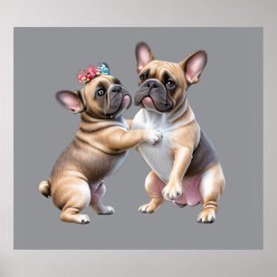 Französische Bulldoggen sehr verliebt Poster