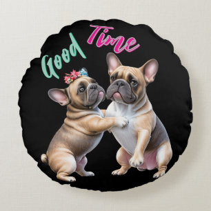 Französische Bulldoggen sehr verliebt Round Cushion