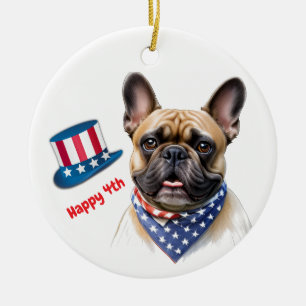 Französischen Bulldoggen Amerika 4.Juli Ceramic Tree Decoration