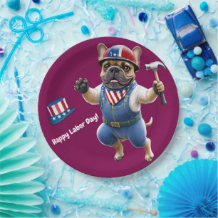 Französischen Bulldoggen Happy Labor Day Paper Plate