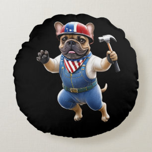 Französischen Bulldoggen Happy Labor Day Round Cushion