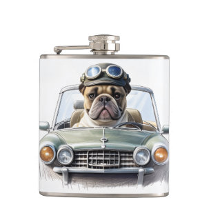 Französischen Bulldoggen im Oldtimer  Hip Flask